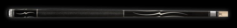 Black pool cue with decorative elements and textured black wrap