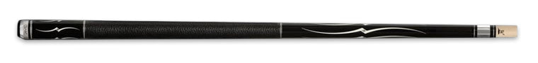 Black pool cue with decorative elements and textured black wrap