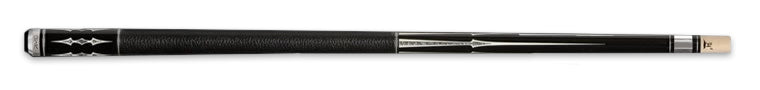 Black retired pool cue with white detailing and textured black wrap 
