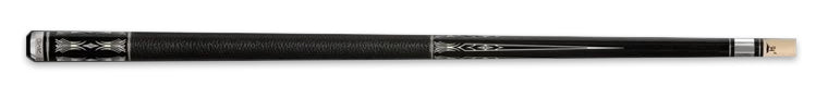 Black retired pool cue with white detailing and textured black wrap