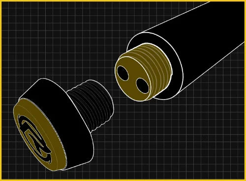 Illustration of a screw and a cylindrical component on a grid background.