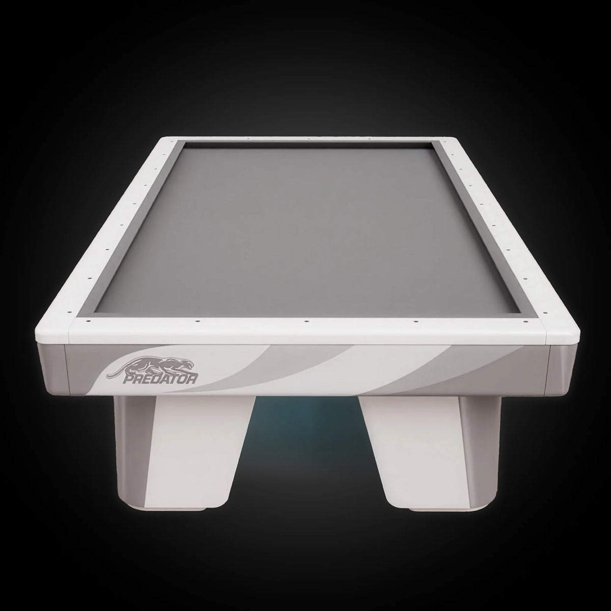 Grey pool table with Predator branding on a black background.