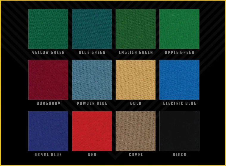 Color swatch display for the Arcadia pool table cloth