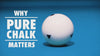 Video explaining why Predator Pure Chalk matters. It demonstrates that standard chalk leaves marks and that the balls stay cleaner using Pure chalk because it does not leave residue on the cue ball. This prevents bad ball contacts as the balls stay clean.