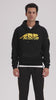 Man with dark hair wearing black hoodie with gold embroidered PREDATOR logo