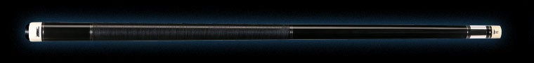 Glossy black pool cue with textured black wrap