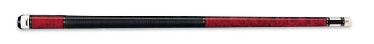 Red wood pool cue with textured black wrap
