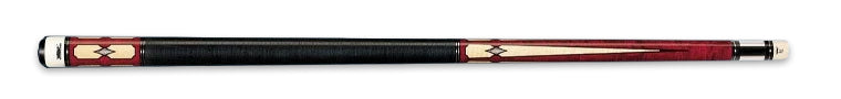 Red and black pool cue with silver tip