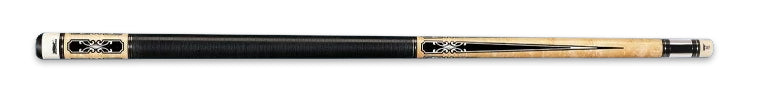 Pool cue with pale wood accents and textured black wrap 