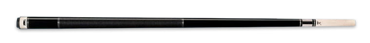 Glossy black pool cue with textured black wrap 