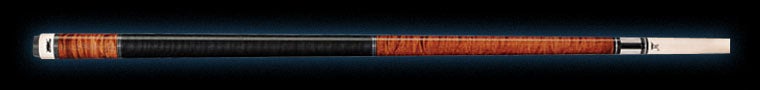 Brown wooden pool cue with textured black wrap