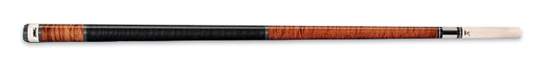 Brown wooden pool cue with textured black wrap