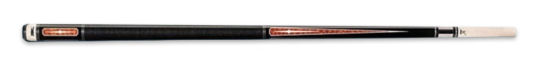 Black pool cue with red and white detailing