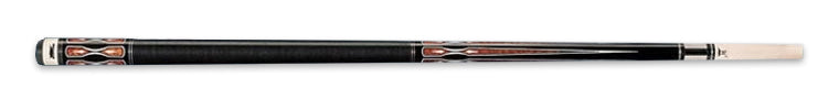 Black pool cue with silver tip and intricate designs
