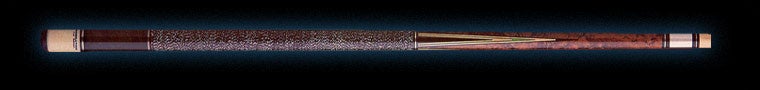 Glossy brown wood retired pool cue with textured brown wrap 