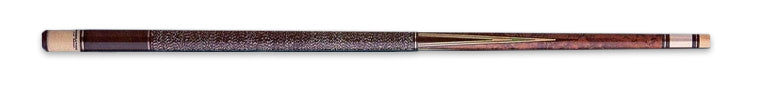 Glossy brown wood retired pool cue with textured brown wrap 