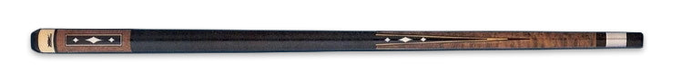 Brown wooden pool cue with white diamond accents and dark brown wrap