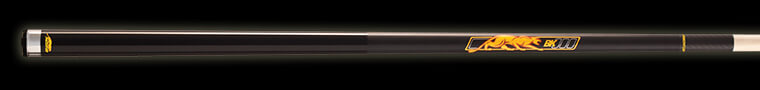 Glossy black pool cue with gold panther logo