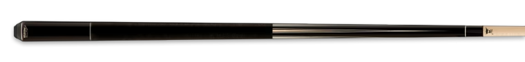 Dark and light brown pool cue on a black background.
