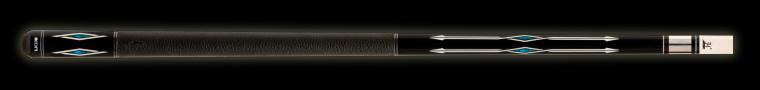 Black pool cue with blue diamond accents and textured black wrap