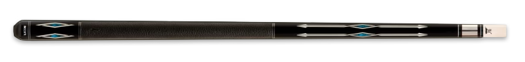 Black pool cue with blue diamond accents and textured black wrap