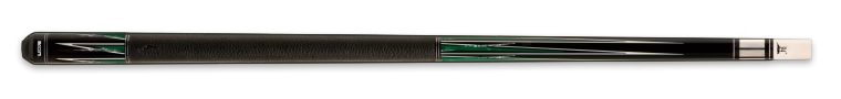 Black pool cue with deep green accents and textured black wrap