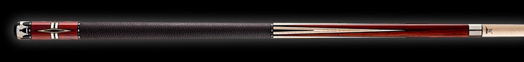 Black and red pool cue with light brown wood accents