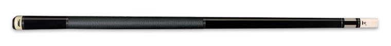 Glossy black pool cue with textured black wrap
