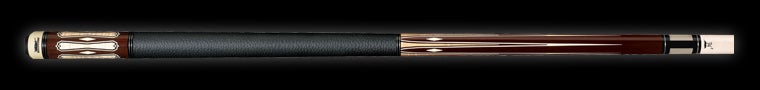 Dark and light brown wood pool cue with textured black wrap