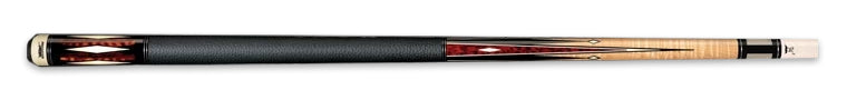 Pool cue with black and red design and textured black wrap