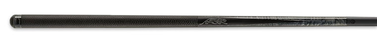 Monochrome black pool cue on a black background.