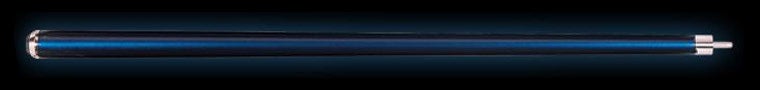 Glossy, deep blue pool cue butt on a black background.
