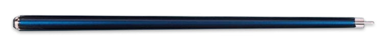 Glossy, deep blue pool cue butt on a black background.