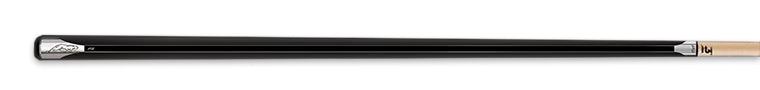 Glossy black pool cue with silver butt