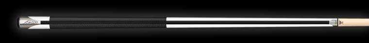 White pool cue with black stripe and black textured wrap
