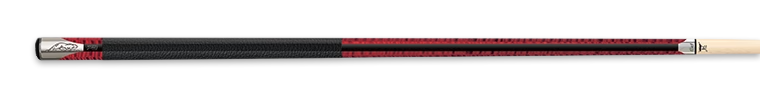 Patterned red pool cue with textured black wrap