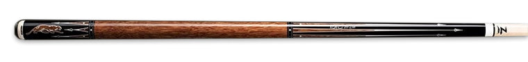 Dark brown pool cue with black accents
