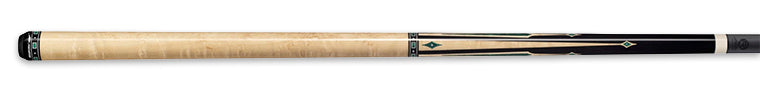 Light brown pool cue with black and green accents