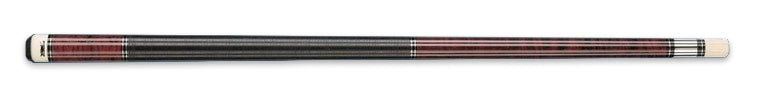 Black and burgundy wood pool cue on a black background.