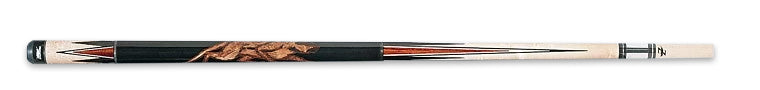 Black and pale wood pool cue with medium brown accents