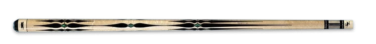 Pale wood pool cue with intricate black and turquoise accents