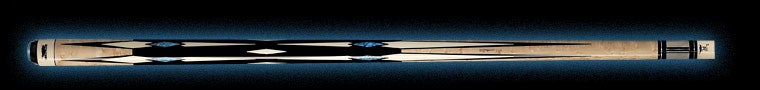 Pale wood and black pool cue with turquoise diamond accents