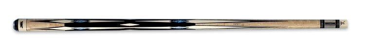 Pale wood and black pool cue with turquoise diamond accents