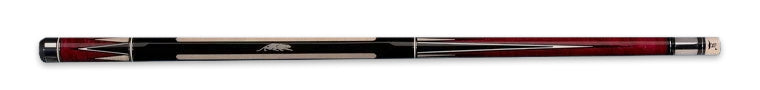 Black and red pool cue with light wood accents