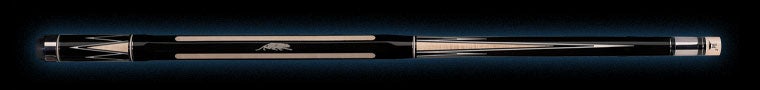 Black pool cue with pale wood accents