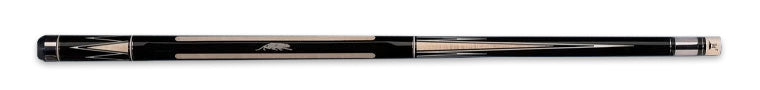 Black pool cue with pale wood accents