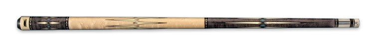 Pale and dark wood retired pool cue with turquoise accents