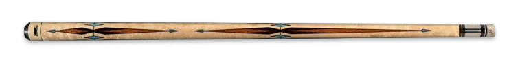 Pale wood pool cue with turquoise and dark wood accents