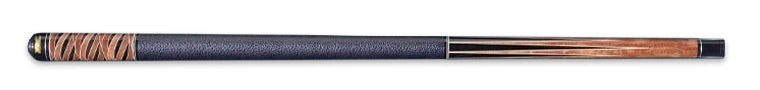 Black and glossy wood pool cue with intricate design