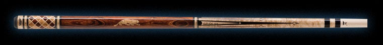Two-tone wood pool cue with intricate design